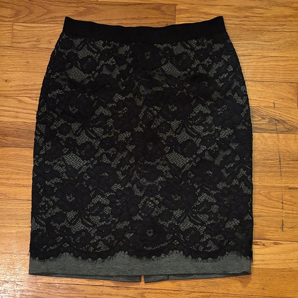 LOFT Black Lace overlay knit Pencil Skirt